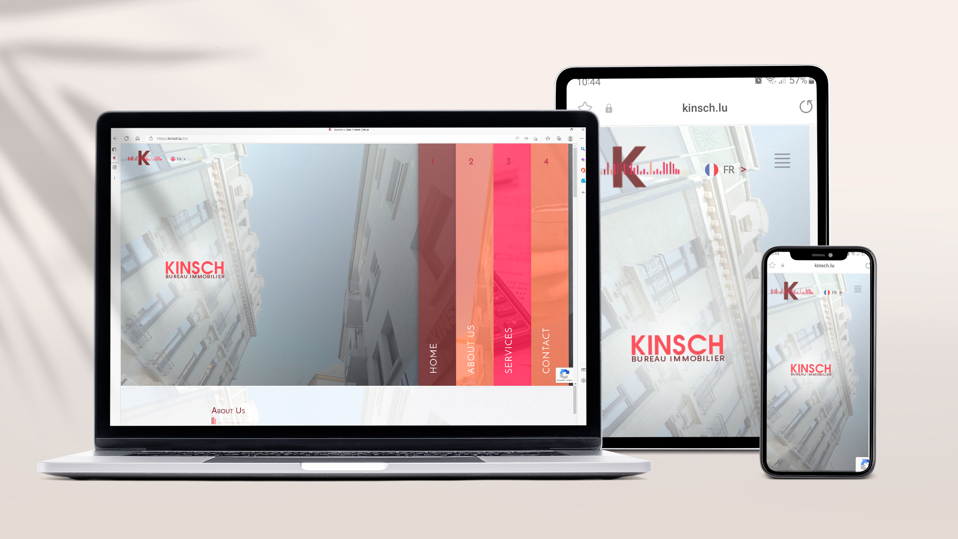 Site Web et E marketing : Un site onepage qui s'adapte à tous les supports pour Kinsch - syndic de copropriété Luxembourg
